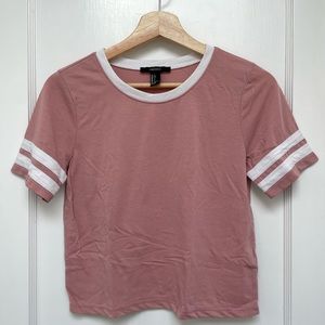 Forever 21 Dusty Pink Varsity Cropped Short Sleeve Tee